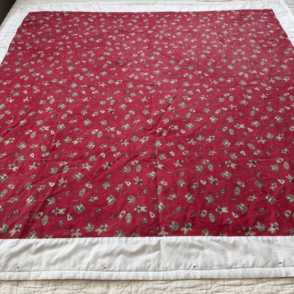 Vintage Handmade Patchwork Quilt – Red & White – 50” x 50” – Hand-Tied